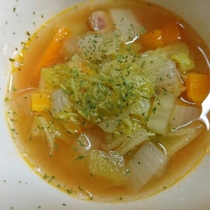 ミネストローネは何を入れても美味しいですね！余っている野菜入れました。また作りたいです。